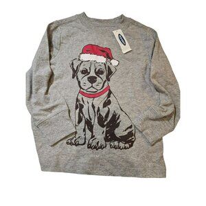 Boys Unisex Long Sleeve Tee Old Navy Christmas Dog Santa Hat Size 3T 3A